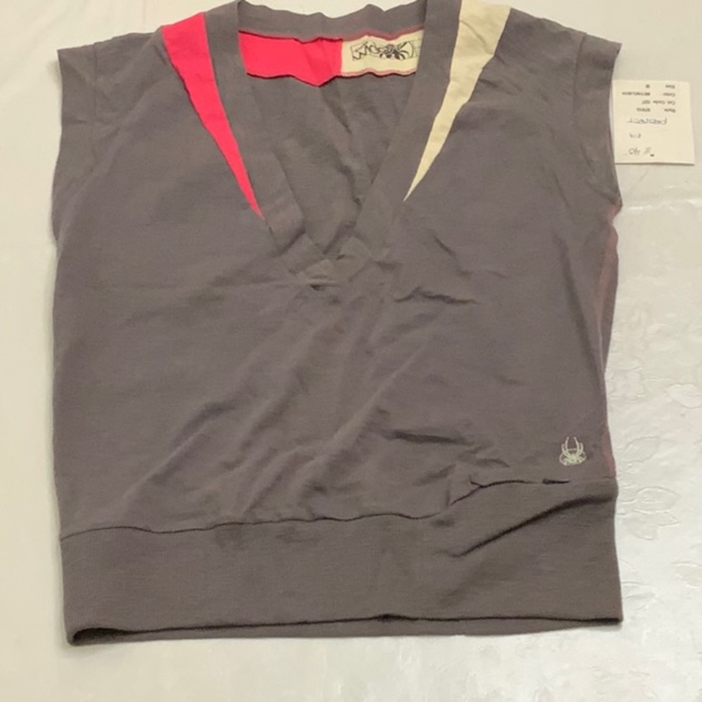 Spyder VNECK SLUB ATHLETIC TOP - Grey/Pink/Ivory